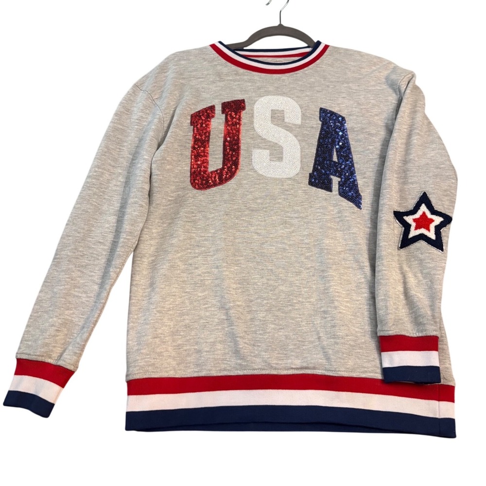 Simply Southern USA Sequin Sweatshirt "All-American Sparkle" Star Patch Small YS